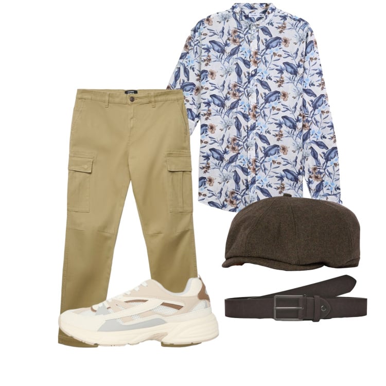 Outfit uomo - Marzo. Stile Trendy per Tutti i giorni. Abbinamento con camicie, cinture, pantaloni cargo, sneakers, cappelli e berretti.