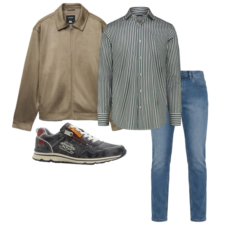 Outfit uomo - Marzo. Stile Trendy per Tutti i giorni. Abbinamento con sneakers, giacche, jeans, camicie.