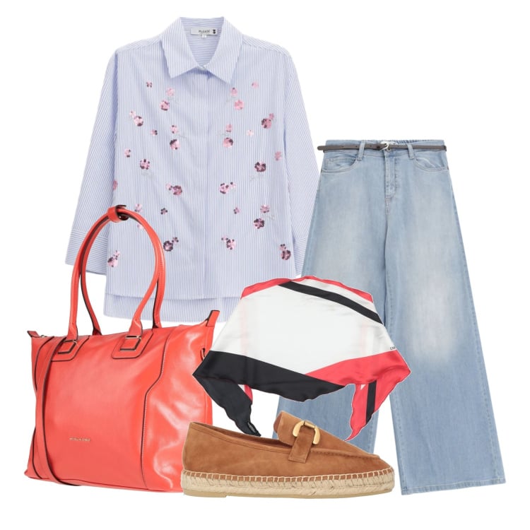 Outfit donna - Marzo. Stile Casual chic per Tutti i giorni. Abbinamento con stole, espadrillas, zaini, camicie, jeans.