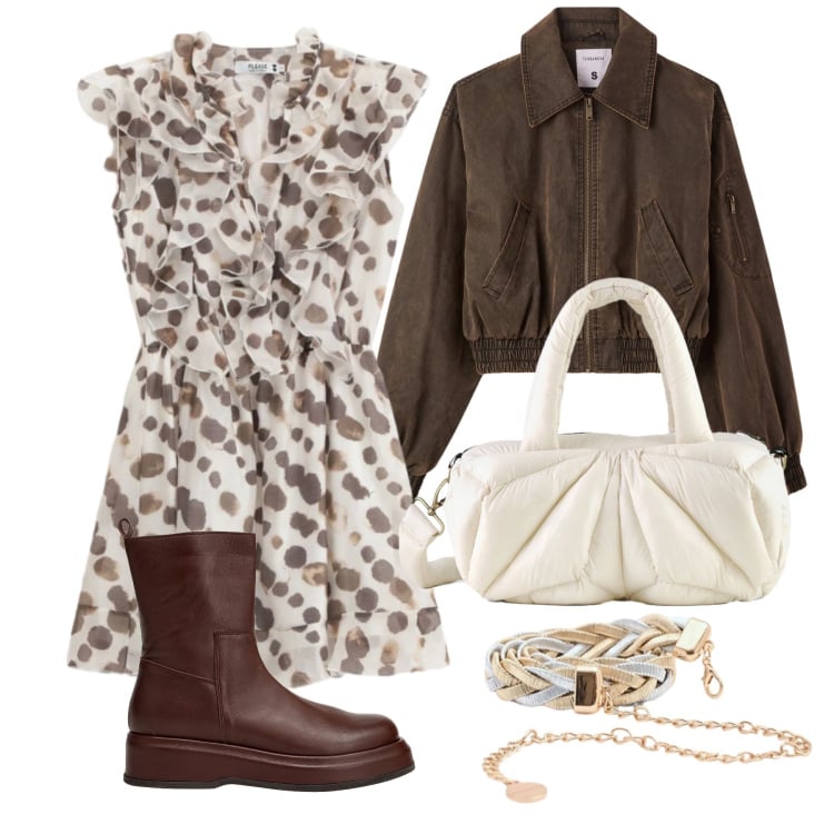 Outfit donna - Marzo. Stile Trendy per Tutti i giorni. Abbinamento con stivaletti, bomber, vestiti lunghi, cinture, borse a mano.