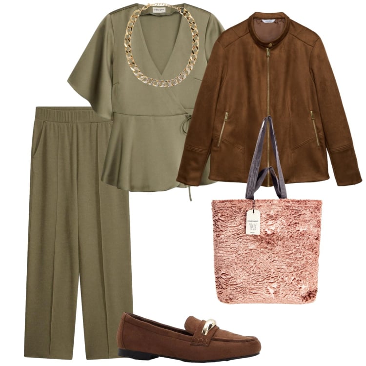 Outfit donna - Per negozi. per Tutti i giorni. Abbinamento con bluse, pantaloni, mocassini, giacche, collane, borse tote.