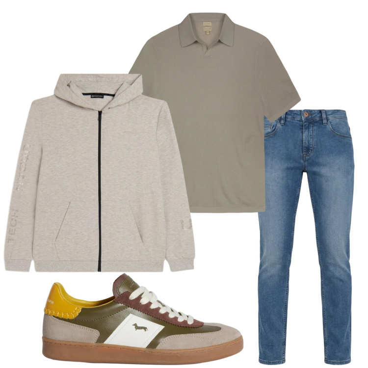 Outfit uomo - Total look #2369019. Stile Casual per Tutti i giorni. Abbinamento con sneakers, jeans, felpe con cappuccio, polo.