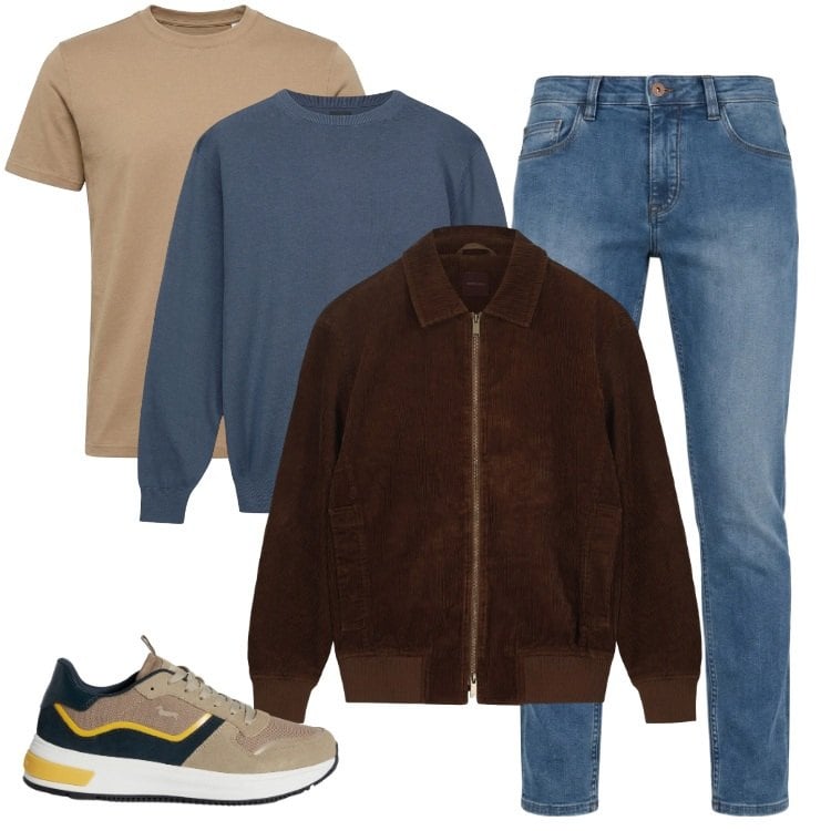 Outfit uomo - Total look #2369026. Stile Trendy per Tutti i giorni. Abbinamento con sneakers, jeans, t-shirt, maglieria, giacche.