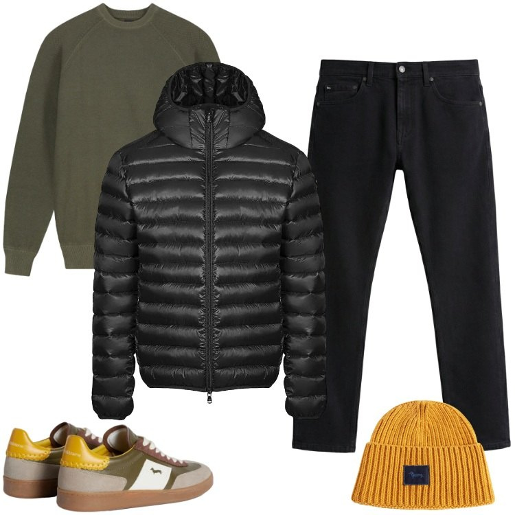 Outfit uomo - Total look #2369028. Stile Urban per Tutti i giorni. Abbinamento con sneakers, jeans, berretti, bomber, maglieria.