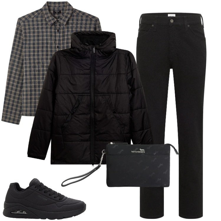 Outfit uomo - Total look #2369032. Stile Urban per Tutti i giorni. Abbinamento con sneakers, jeans dritti, borse sportive, giacche, camicie.