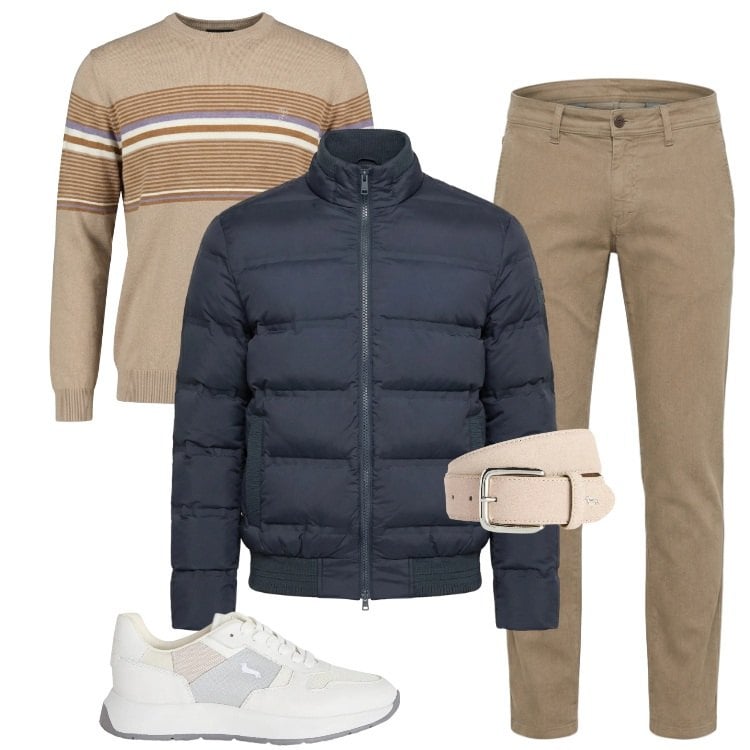 Outfit uomo - Total look #2369033. Stile Casual per Tutti i giorni. Abbinamento con cinture, sneakers, bomber, maglieria, pantaloni.