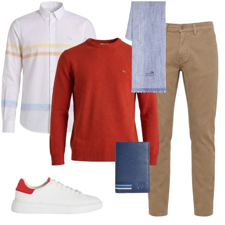 Outfit uomo - Total look #2369035. Stile Trendy per Tutti i giorni. Abbinamento con portafogli, sneakers, sciarpe, camicie, pantaloni, pullovers.
