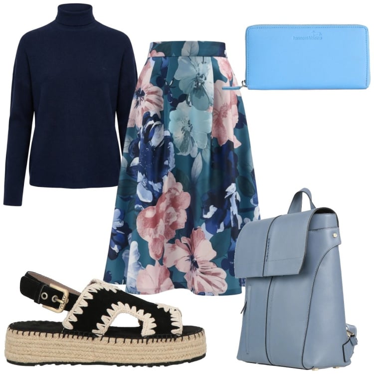 Outfit donna - Total look #2369042. Stile Trendy per Tutti i giorni. Abbinamento con zaini, espadrillas, maglieria, portafogli, gonne longuette.