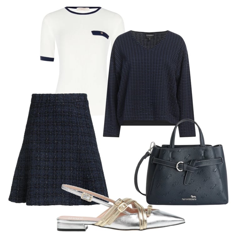 Outfit donna - Tra il preppy e il bon ton. Stile Preppy per Tutti i giorni. Abbinamento con pullovers, minigonne, ballerine, borse a mano, t-shirt.