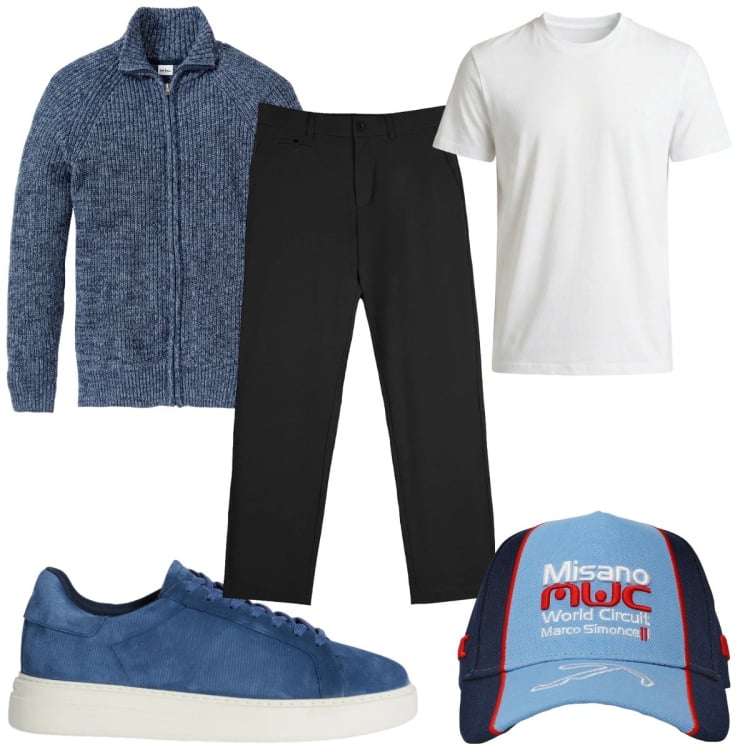 Outfit uomo - Total look #2369070. Stile Casual per Tutti i giorni. Abbinamento con cardigans, sneakers, t-shirt, pantaloni chino, cappelli.