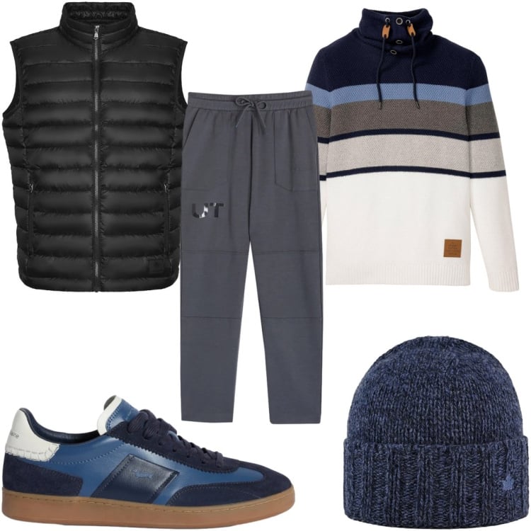 Outfit uomo - Total look #2369079. Stile Casual per Tutti i giorni. Abbinamento con maglieria, sneakers, pantaloni, cappelli, piumini.