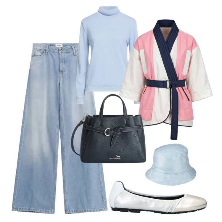 Outfit donna - Ballerine argento. Stile Urban per Tutti i giorni. Abbinamento con cappelli, maglieria, ballerine, borse a mano, jeans, kimono.