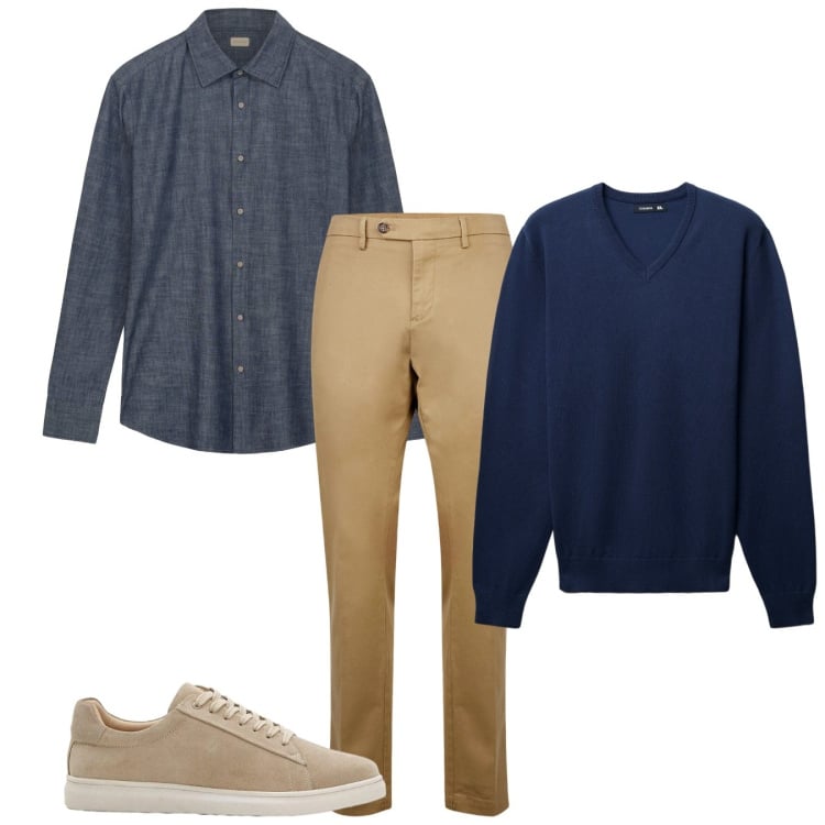 Outfit uomo - Casual mood. Stile Casual per Tutti i giorni. Abbinamento con sneakers, maglieria, pantaloni chino, camicie.