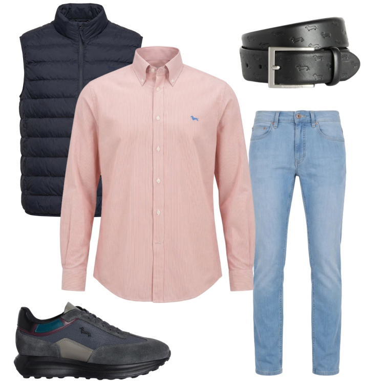 Outfit uomo - Casual Dinamico. Stile Urban per Tutti i giorni. Abbinamento con cinture, piumini, jeans, sneakers, camicie.