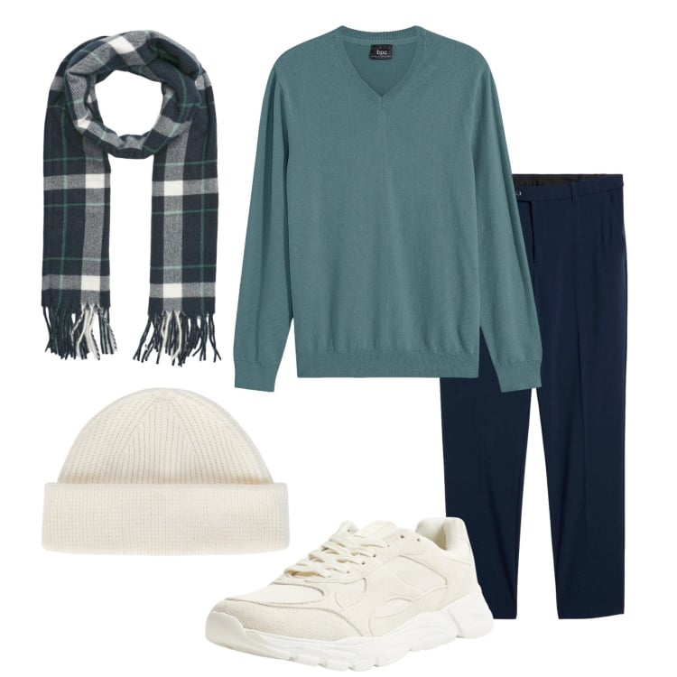 Outfit uomo - Total look #2369151. Stile Casual per Tutti i giorni. Abbinamento con maglieria, pantaloni, berretti, sciarpe, sneakers.