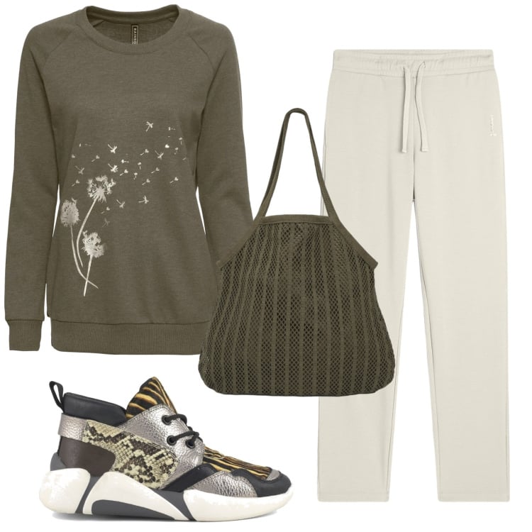 Outfit donna - Total look #2369191. Stile Basic per Tutti i giorni. Abbinamento con felpe, shopping bag, pantaloni, sneakers alte.
