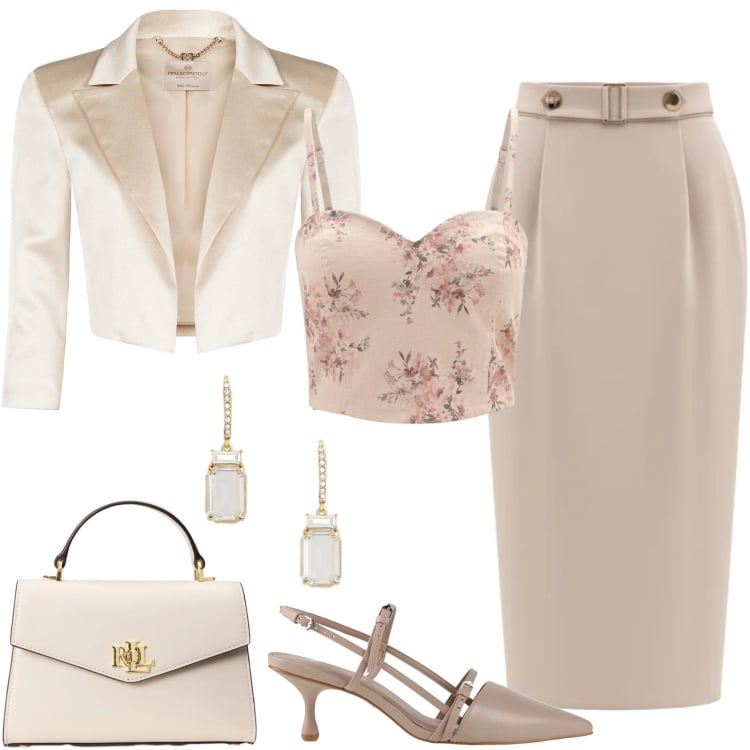 Outfit donna - Cerimonia in Rinascimento. Stile Chic per Cerimonia. Abbinamento con décolleté, gonne longuette, bolero, canottiere, borse a mano, orecchini.