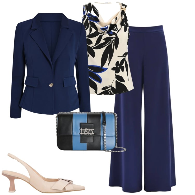 Outfit donna - Rinascimento. Stile Chic per Cerimonia. Abbinamento con décolleté, borse a tracolla, blazer, canottiere, pantaloni a palazzo.