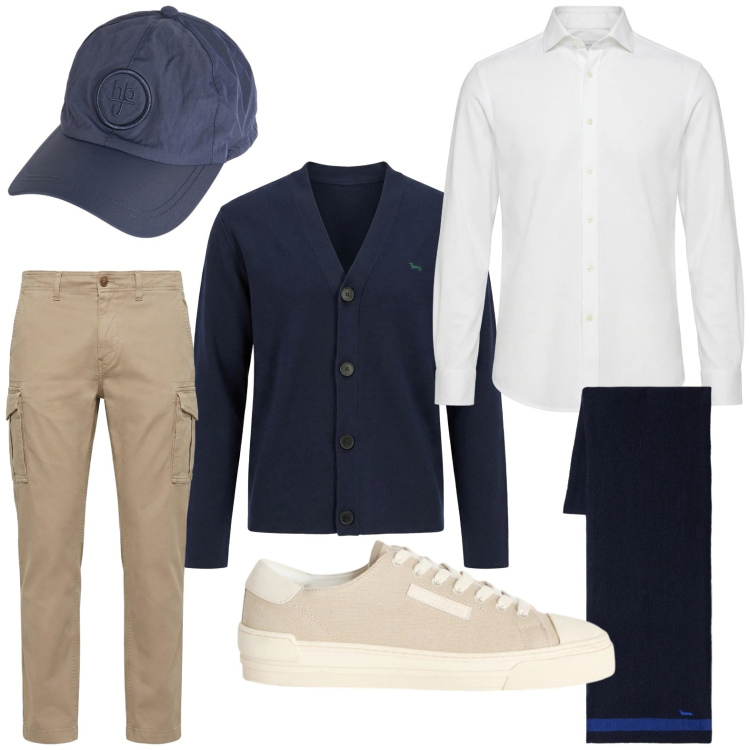 Outfit uomo - Il cardigan maschile. Stile Casual per Tutti i giorni. Abbinamento con sneakers, cardigans, pantaloni cargo, camicie, cappelli, sciarpe.