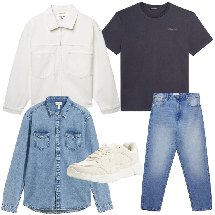 Outfit uomo - Blu e bianco. Stile Trendy per Tutti i giorni. Abbinamento con camicie, t-shirt, jeans, giacche, sneakers.