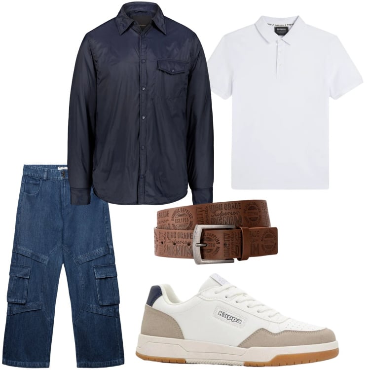 Outfit uomo - Stile smart casual di primavera. Stile Trendy per Tutti i giorni. Abbinamento con sneakers, cinture, polo, jeans, giacche.