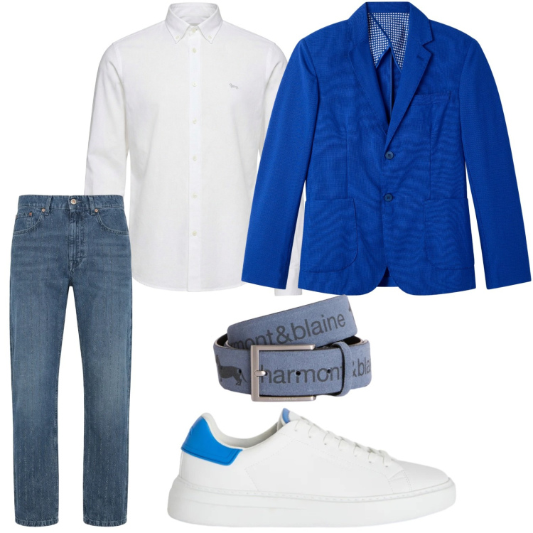 Outfit uomo - Colori primaverili. Stile Casual per Tutti i giorni. Abbinamento con cinture, sneakers, camicie, jeans, giacche.