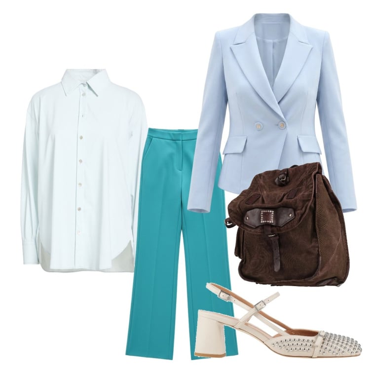 Outfit donna - Soft power dressing. Stile Mannish per Cerimonia. Abbinamento con zaini, décolleté, camicie, blazer, pantaloni a palazzo.