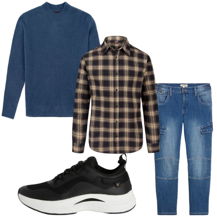 Outfit uomo - Stile quadrettato. Stile Casual per Tutti i giorni. Abbinamento con jeans dritti, sneakers, camicie, maglieria.