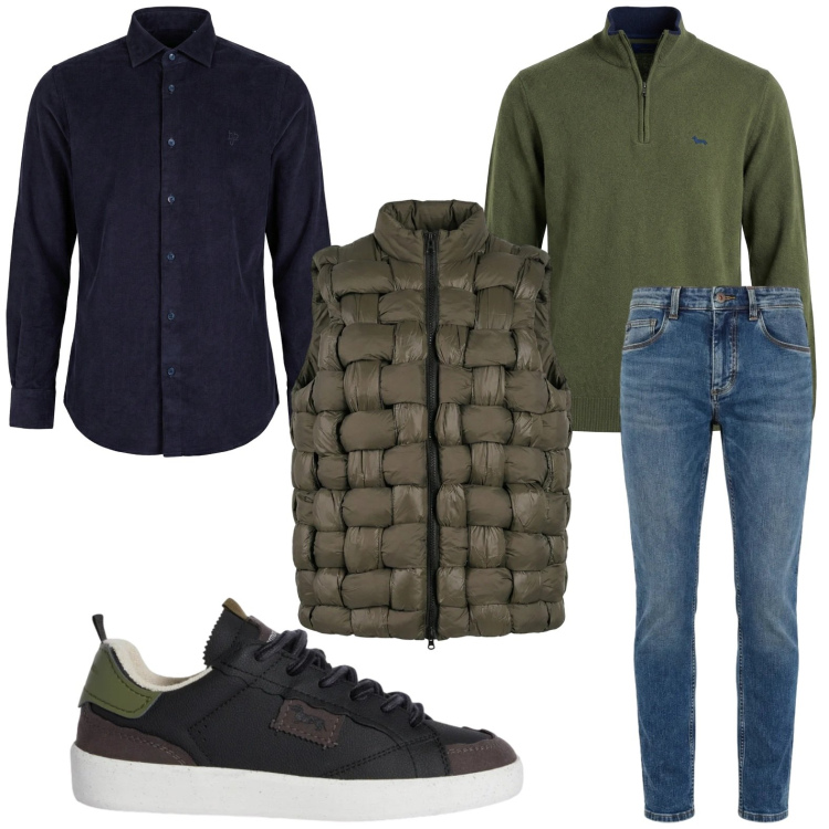 Outfit uomo - Gilet intrecciato. Stile Casual per Tutti i giorni. Abbinamento con jeans slim fit, sneakers, camicie, pullovers, gilet.