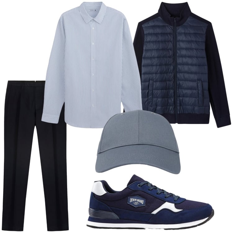 Outfit uomo - Linee pulite. Stile Casual per Tutti i giorni. Abbinamento con sneakers, camicie, pantaloni, cappelli con visiera, giacche.