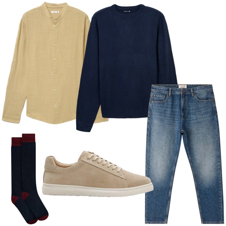 Outfit uomo - Tentazione ocra. Stile Casual per Tutti i giorni. Abbinamento con sneakers, maglieria, jeans, camicie, calzini.