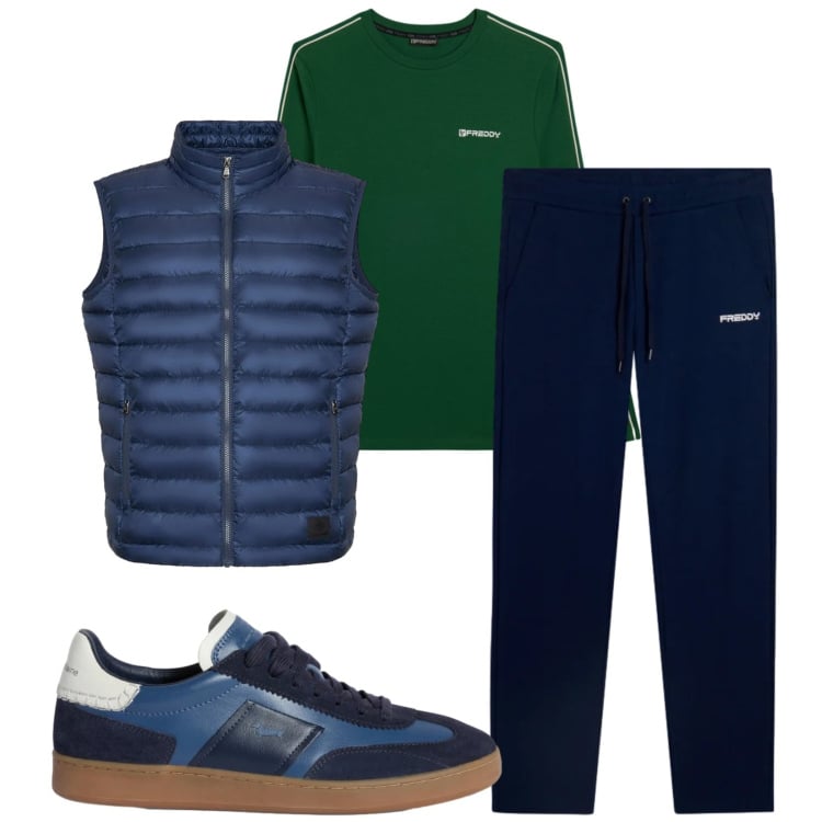 Outfit uomo - Total look #2369316. Stile Trendy per Sport. Abbinamento con sneakers, pantaloni, t-shirt, piumini.
