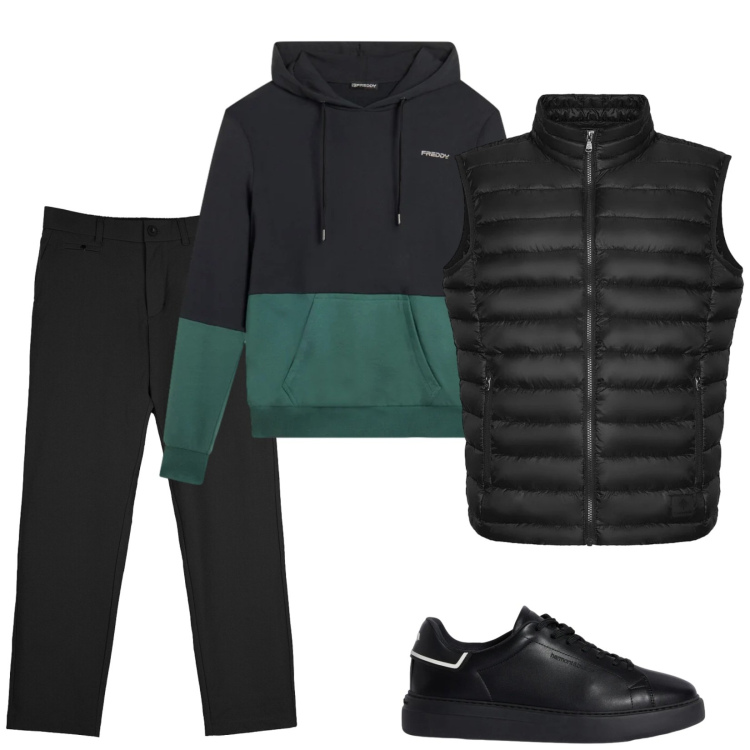 Outfit uomo - Total look #2369340. Stile Casual per Tutti i giorni. Abbinamento con sneakers, felpe con cappuccio, pantaloni chino, piumini.