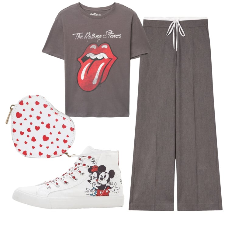 Outfit donna - Total look #2369372. Stile Basic per Tutti i giorni. Abbinamento con sneakers alte, portafogli, pantaloni, t-shirt.
