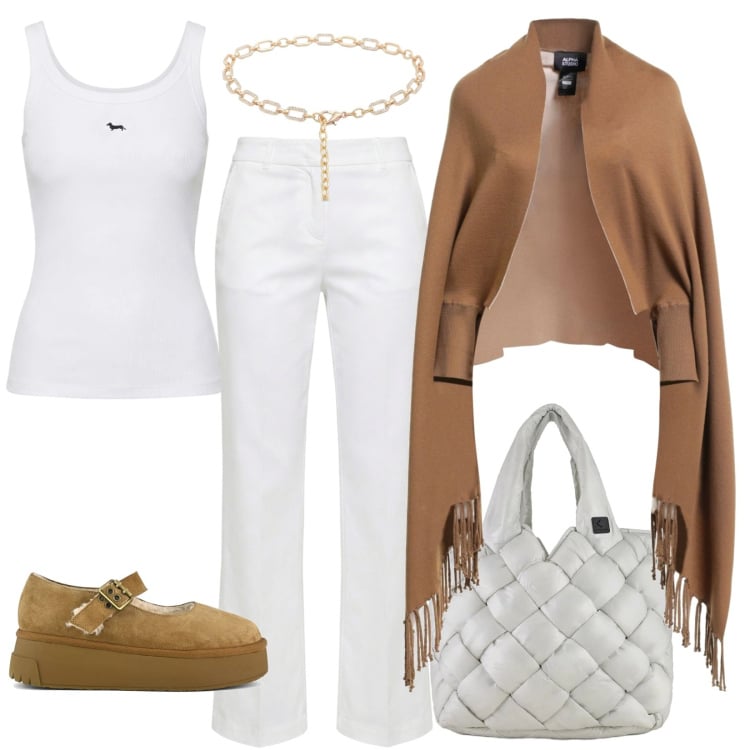 Outfit donna - Ballerine new look. Stile Trendy per Tutti i giorni. Abbinamento con cappe, pantaloni, canottiere, cinture, borse tote, décolleté.