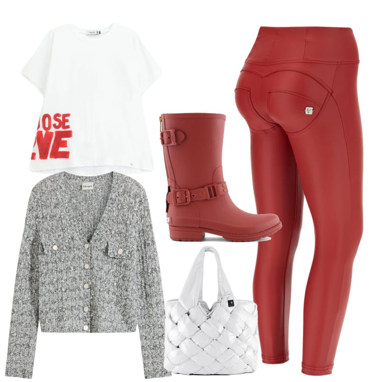 Outfit donna - Total look #2369611. Stile Basic per Tutti i giorni. Abbinamento con cardigans, t-shirt, borse tote, pantaloni skinny, stivali.