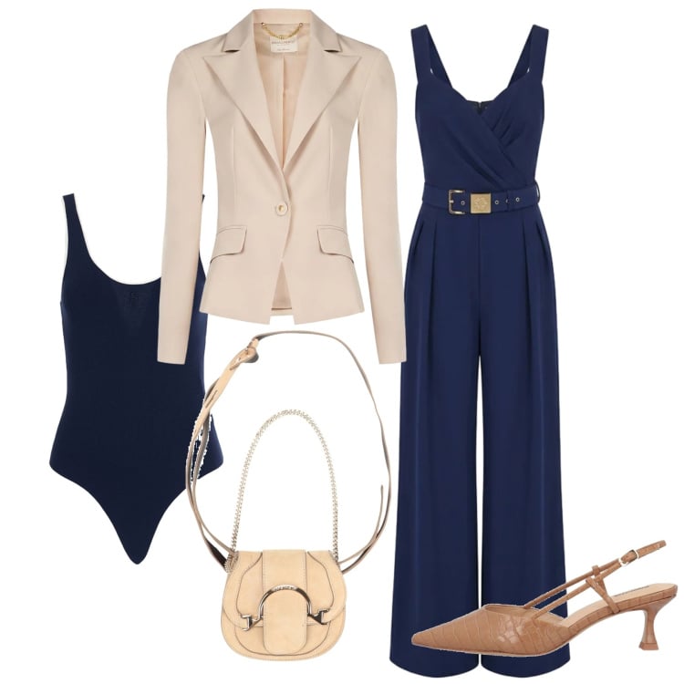 Outfit donna - La jumpsuit per la cerimonia. Stile Chic per Cerimonia. Abbinamento con marsupi, décolleté, body, tute, blazer.
