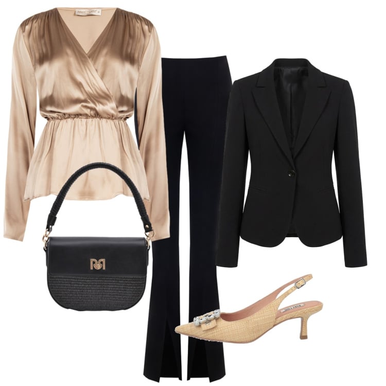 Outfit donna - Raso nude. Stile Chic per Cerimonia. Abbinamento con décolleté, pantaloni, blazer, borse a spalla, bluse.