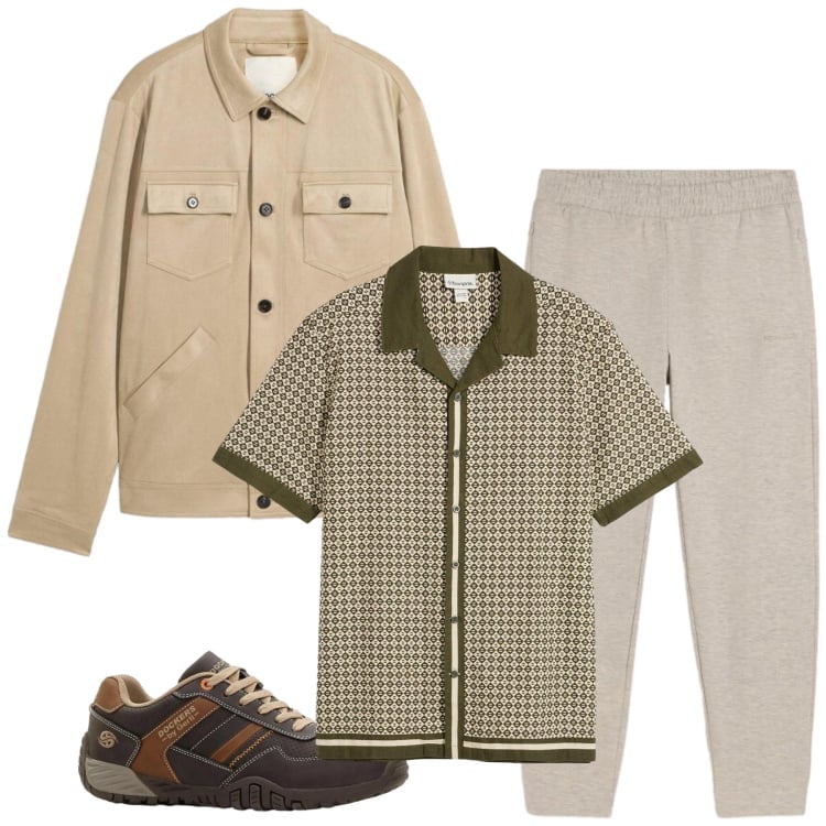 Outfit uomo - Comfort Coordinato in Toni Terrosi. Stile Casual per Tutti i giorni. Abbinamento con camicie a manica corta, sneakers, cappotti, pantaloni.