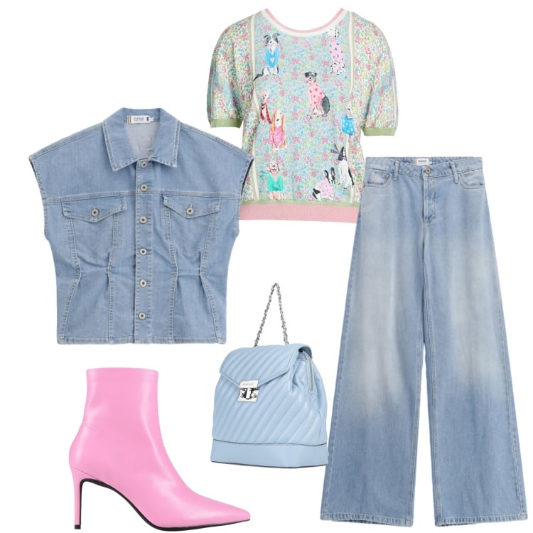 Outfit donna - Voglia di colore. Stile Casual chic per Serata fuori. Abbinamento con pullovers, zaini, stivaletti, jeans, gilet.