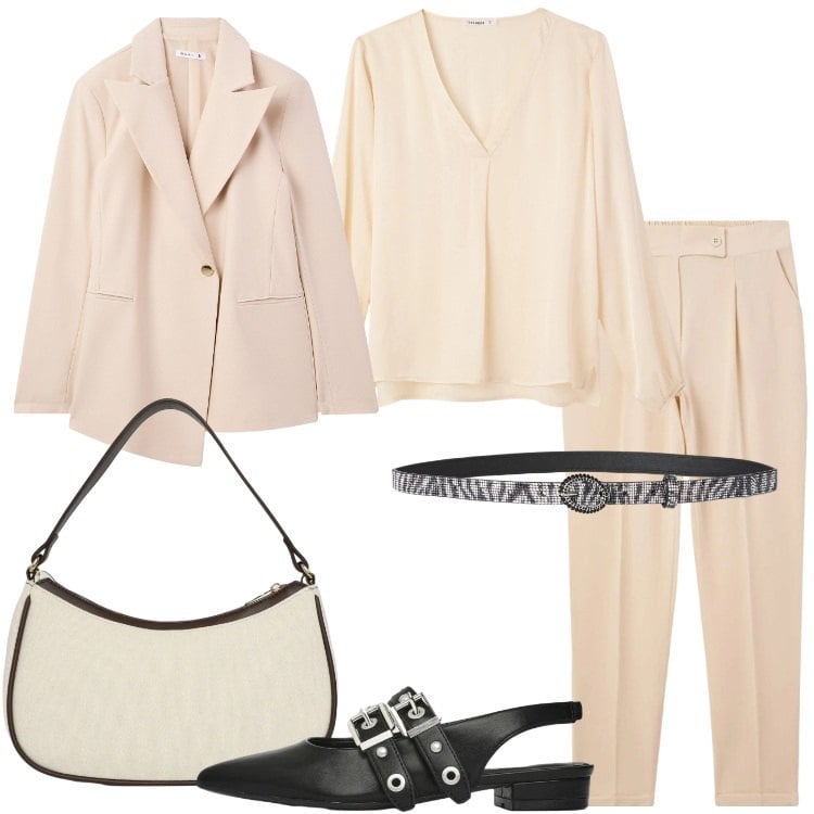Outfit donna - Terranova Glam Events. Stile Trendy per Serata fuori. Abbinamento con pantaloni chino, bluse, blazer, cinture, ballerine, borse a tracolla.