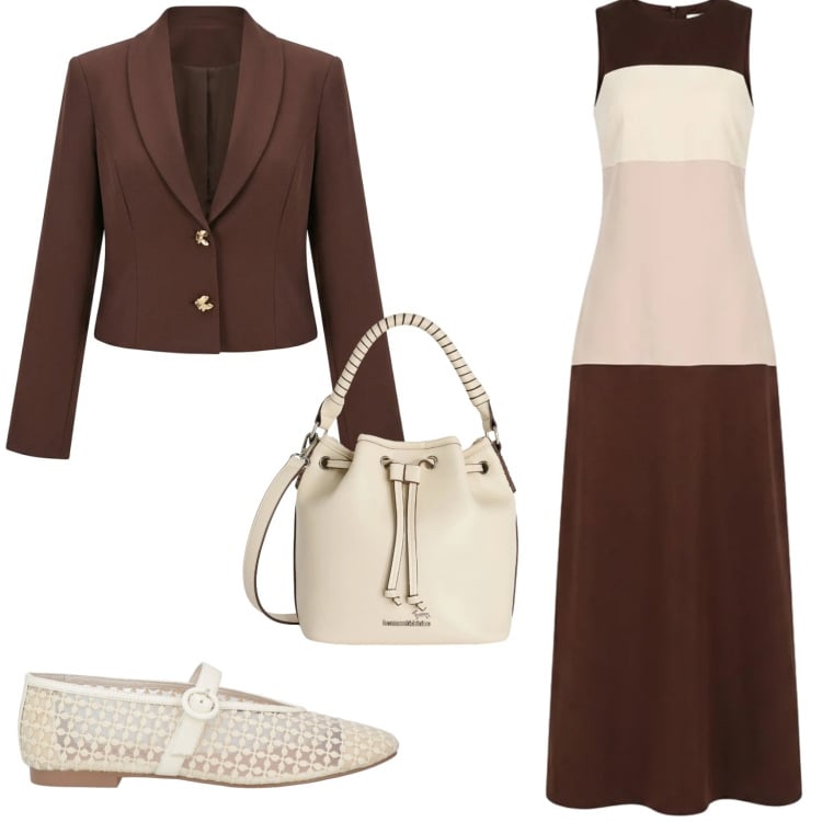 Outfit donna - Ballerine Mary jane. Stile Bon Ton per Cerimonia. Abbinamento con ballerine, borse a secchiello, vestiti lunghi, blazer.