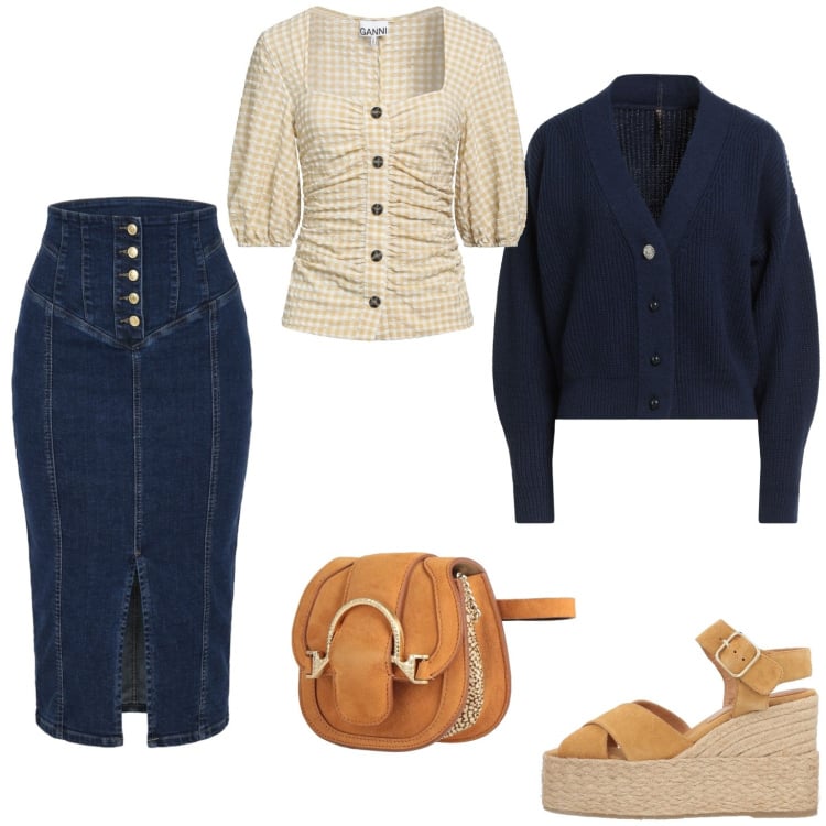 Outfit donna - Andar per brocante. Stile Casual per Tutti i giorni. Abbinamento con marsupi, espadrillas, camicie a manica corta, cardigans, gonne longuette.