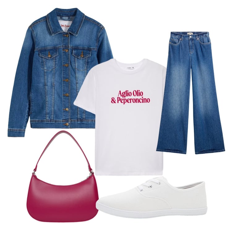 Outfit donna - Rosso contro l\'invidia!. Stile Casual per Tutti i giorni. look ideale per Tall. Abbinamento con blazer, jeans, sneakers, t-shirt, borse a tracolla.