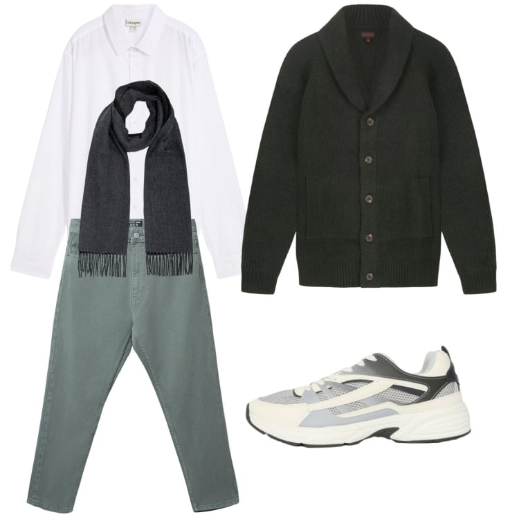 Outfit uomo - Total look #2369798. Stile Casual per Tutti i giorni. Abbinamento con camicie, jeans, sciarpe, cardigans, sneakers.