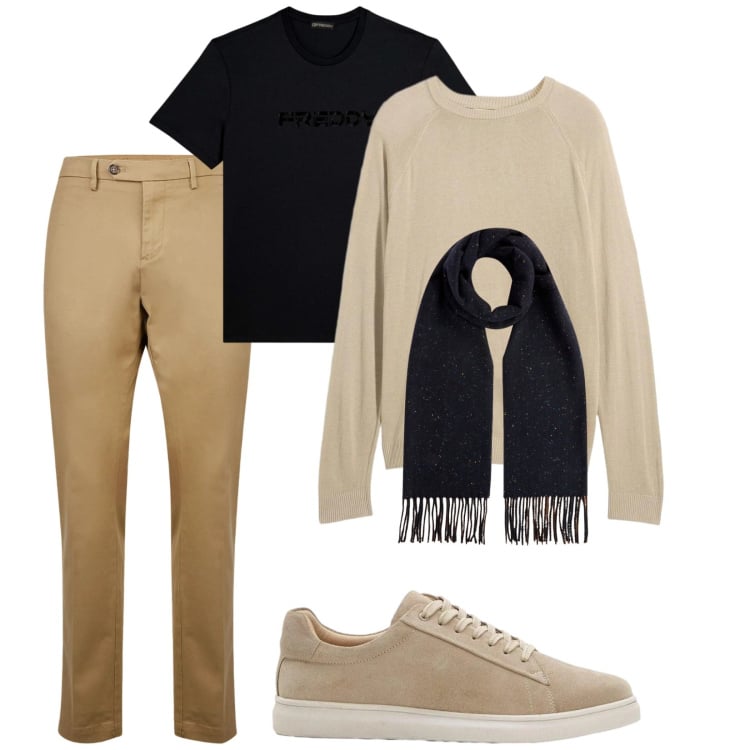 Outfit uomo - Total look #2369799. Stile Casual per Tutti i giorni. Abbinamento con sneakers, maglieria, t-shirt, pantaloni chino, sciarpe.