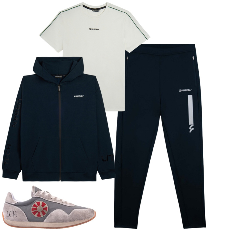 Outfit uomo - Freddy. Stile Casual per Tutti i giorni. Abbinamento con felpe con cappuccio, pantaloni, t-shirt sportive, sneakers.