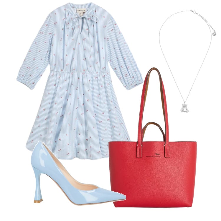 Outfit donna - Carta da zucchero. Stile Casual chic per Tutti i giorni. look ideale per Tall. Abbinamento con décolleté, vestiti corti, shopping bag, ciondoli.