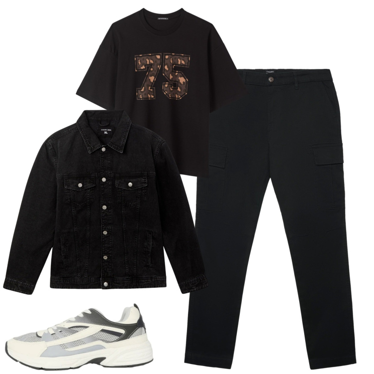 Outfit uomo - City. Stile Casual per Tutti i giorni. Abbinamento con giacche, pantaloni cargo, sneakers, t-shirt.