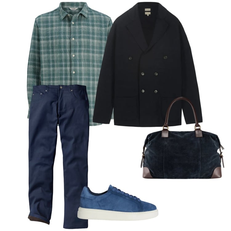 Outfit uomo - Niente giacca. per Tutti i giorni. Abbinamento con pantaloni, camicie, sneakers, cardigans, borse sportive.